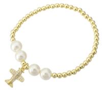 Cubic Zirconia Micro Pave Brass Bracelet, with Shell Pearl, Airplane, gold color plated, micro pave cubic zirconia & for woman Approx 7 Inch 