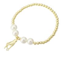 Cubic Zirconia Micro Pave Brass Bracelet, with Shell Pearl, Hand, gold color plated, micro pave cubic zirconia & for woman Approx 7 Inch 
