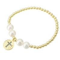 Cubic Zirconia Micro Pave Brass Bracelet, with Shell Pearl, gold color plated, micro pave cubic zirconia & for woman Approx 7 Inch 