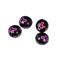 Acrylic Jewelry Beads, Round, with cross pattern & DIY, black, 8mm, Approx 
