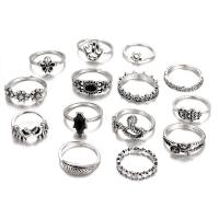Zinc Alloy Ring Set, with Resin, antique silver color plated, fashion jewelry & for woman, silver color 