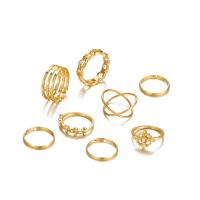 Zink-Legierung Ring Set, Zinklegierung, goldfarben plattiert, 8 Stück & Modeschmuck & für Frau & mit Strass, goldfarben, verkauft von setzen