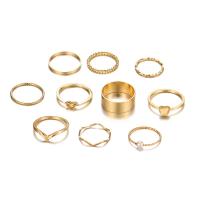 Zinc Alloy Ring Set, with Plastic Pearl, gold color plated, 10 pieces & fashion jewelry & for woman, golden 