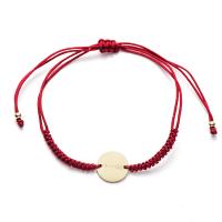 Stainless Steel Charm Bracelet, 304 Stainless Steel, with Polyester Cord, Flat Round, 14K gold plated, adjustable & for woman Approx 6-9 Inch 