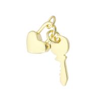 Brass Key Pendants, heart and key, gold color plated, DIY, 30mm 