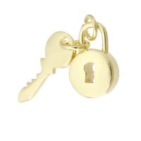 Brass Key Pendants, Lock and Key, gold color plated, DIY, 30mm 