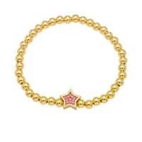 Cubic Zirconia Micro Pave Brass Bracelet, Star, gold color plated, micro pave cubic zirconia & for woman .5 Inch 
