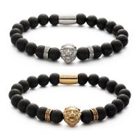 Gemstone Bracelets, Black Agate, with Titanium Steel & Picture Jasper, Lion, plated, fashion jewelry & Unisex cm 