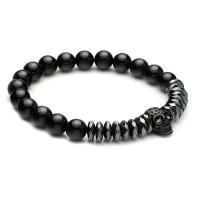 Black Agate Bracelets, with Black Magnetic Stone & Titanium Steel, Skull, plumbum black color plated, fashion jewelry & for man, black cm 