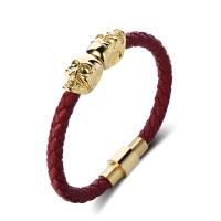 Leatheroid Cord Bracelets, Leather, with 316L Stainless Steel, Skull, Vacuum Ion Plating, fashion jewelry & for man cm 
