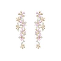 Cubic Zirconia Micro Pave Brass Earring, Flower, plated, fashion jewelry & micro pave cubic zirconia & for woman 