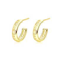 Cubic Zirconia Micro Pave Sterling Silver Earring, 925 Sterling Silver, gold color plated, micro pave cubic zirconia & for woman, gold, 13.5mm 