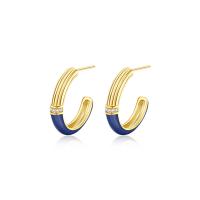 Cubic Zirconia Micro Pave Sterling Silver Earring, 925 Sterling Silver, gold color plated, micro pave cubic zirconia & for woman & enamel, gold, 17.8mm 