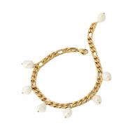 Stainless Steel Anklets Jewelry, 304 Stainless Steel, with Freshwater Pearl, 18K gold plated, fashion jewelry & for woman, golden, 7mm .5 cm 