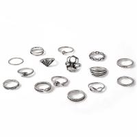 Zinc Alloy Ring Set, plated, 15 pieces & fashion jewelry & for woman, silver color 