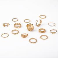 Zinc Alloy Ring Set, with ABS Plastic Pearl, gold color plated, 15 pieces & fashion jewelry & for woman & enamel, golden 