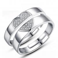 Couple Finger Rings, Brass, platinum plated, Adjustable & micro pave cubic zirconia 