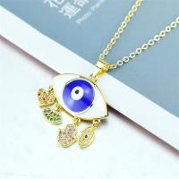 Evil Eye Jewelry Necklace, Brass, gold color plated, micro pave cubic zirconia & for woman & enamel, multi-colored Approx 17.7 Inch 