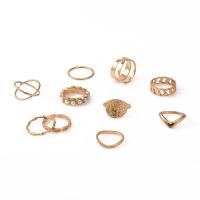 Zinc Alloy Ring Set, with ABS Plastic Pearl, 18K gold plated, 10 pieces & fashion jewelry & for woman, golden 
