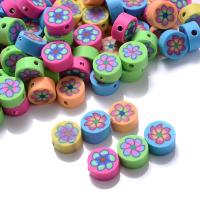 Polymer Clay Jewelry Beads, Flat Round & DIY & with flower pattern, mixed colors, 10mm 