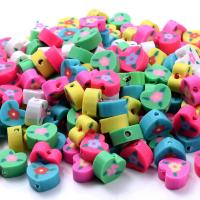 Polymer Clay Jewelry Beads, Heart & DIY & with flower pattern, mixed colors, 10mm 