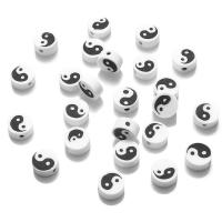 Polymer Clay Jewelry Beads, Flat Round, ying yang & DIY, white, 10mm, Approx 