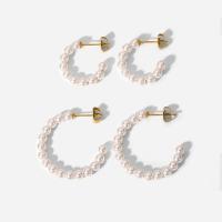 Edelstahl Perle Stud Ohrring, 304 Edelstahl, mit Kunststoff Perlen, 18K vergoldet, Modeschmuck & verschiedene Größen vorhanden & für Frau, goldfarben, verkauft von Paar