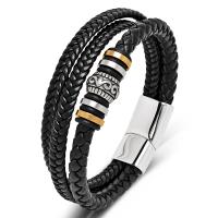 Leatheroid Cord Bracelets, Leather, with 316L Stainless Steel, plated, three layers & fashion jewelry 