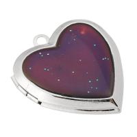 Zinc Alloy Locket Pendant, with Lampwork, Heart, silver color plated, DIY & change their color according to the temperature, silver color Approx 1.5mm 