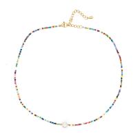 Glass Seed Beads Necklace, Seedbead, with Freshwater Pearl, fashion jewelry & for woman, multi-colored, 480mm 