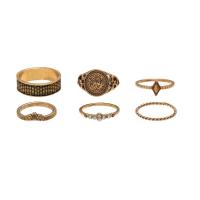 Zinc Alloy Ring Set, gold color plated, 6 pieces & fashion jewelry & for woman & with rhinestone, golden 
