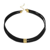 Fashion Necklace Jewelry, Zinc Alloy, with Velveteen Cord, with 5cm extender chain, gold color plated, fashion jewelry & for woman, black, 8mm cm 