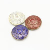 Cloisonne Beads, with Brass, Flat Round, DIY 32mm 