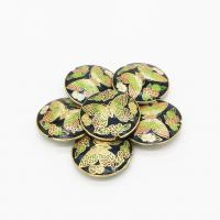 Cloisonne Beads, with Brass, Flat Round, DIY, black, 34mm 