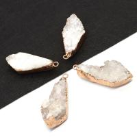 Ice Quartz Agate Pendants, with Brass, irregular, gold color plated, Unisex, white, 18x45- 