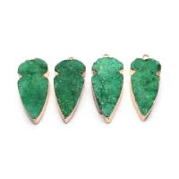 Ice Quartz Agate Pendants, with Brass, Leaf, gold color plated, Unisex, green, 12x25- 