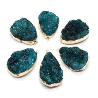 Ice Quartz Agate Pendants, with Brass, gold color plated, Unisex, blue black, 20x30- 