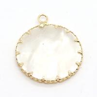 Natural Seashell Pendant, with Brass, Flat Round, gold color plated, DIY & Unisex & 1/1 loop 25mm 