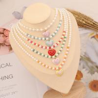Plastic Pearl Necklace, with Seedbead & Zinc Alloy, with 2 extender chain, Heart, gold color plated, for woman & enamel .7 Inch 