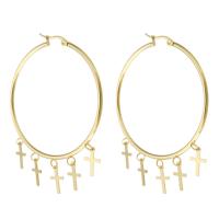 Stainless Steel Hoop Earring, 304 Stainless Steel, Cross, Vacuum Ion Plating, fashion jewelry & for woman, golden 