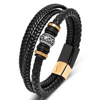 Leatheroid Cord Bracelets, Leather, with 316L Stainless Steel, plated, three layers & fashion jewelry & Unisex 