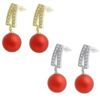 Cubic Zirconia Micro Pave Brass Earring, with Plastic Pearl, plated, micro pave cubic zirconia & for woman 30mm 