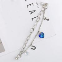 Fashion Mobile Phone Lanyard, 304 Stainless Steel, with Plastic Pearl, Heart, polished, DIY & with rhinestone, silver color, 161mm 