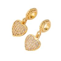 Brass European Pendants, Heart, gold color plated, micro pave cubic zirconia, gold 