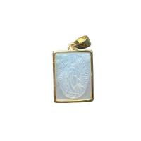 White Shell Pendants, with Brass, Rectangle, gold color plated, for woman, white 