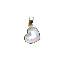 Brass Shell Pendants, with White Shell, Heart, gold color plated, for woman & hollow, white, 13.4mm [