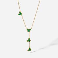 Malachite Beads Necklace, 304 Stainless Steel, with Malachite, with 1.97inch extender chain, Butterfly, 18K gold plated, fashion jewelry & for woman, golden, 69mm Approx 15.35 Inch 