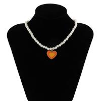 Plastic Pearl Necklace, with Zinc Alloy, Heart, gold color plated, fashion jewelry & for woman & enamel Approx 33 cm 