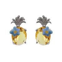 Crystal Jewelry Earring, Zinc Alloy, with Crystal, Pineapple, silver color plated, fashion jewelry & for woman & enamel, yellow 