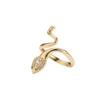 Brass Cuff Finger Ring, Snake, gold color plated, Adjustable & micro pave cubic zirconia & for woman 